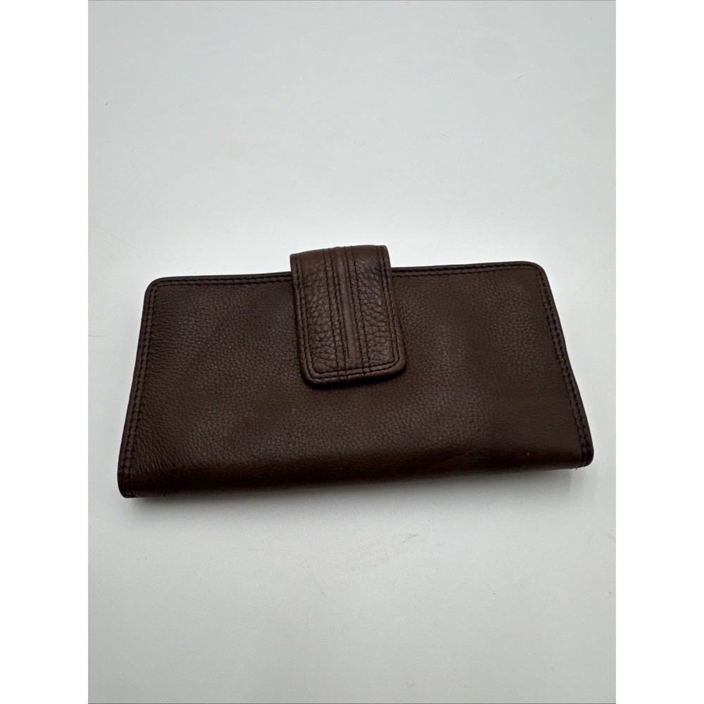 Unbranded Leather Checkbook Wallet Vintage Y2K Brown Genuine Leather 1990s 2000s